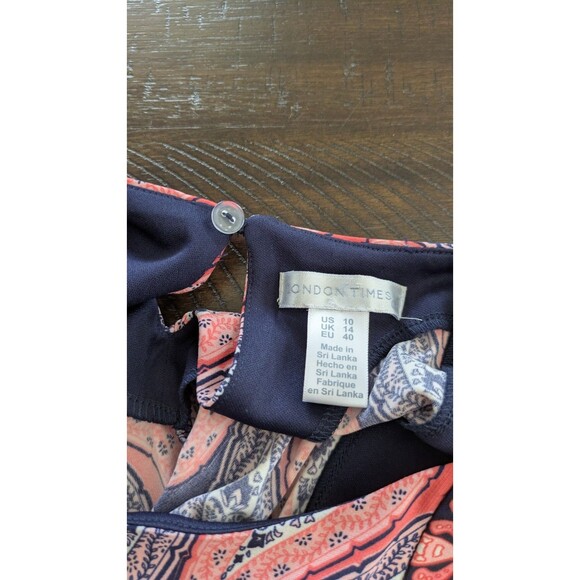 London Times Maxi Dress Paisley Sleeveless Coral Slits Artsy Boho Stretch Sz 10 - Picture 4 of 9